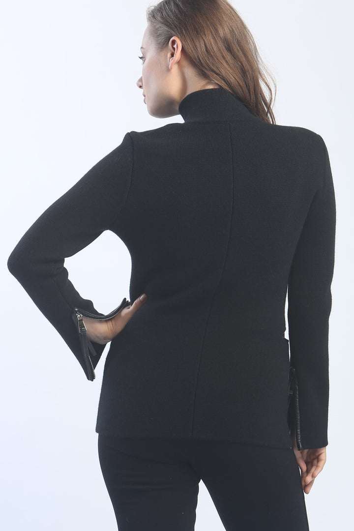 Leather Piped Zipper Jacket