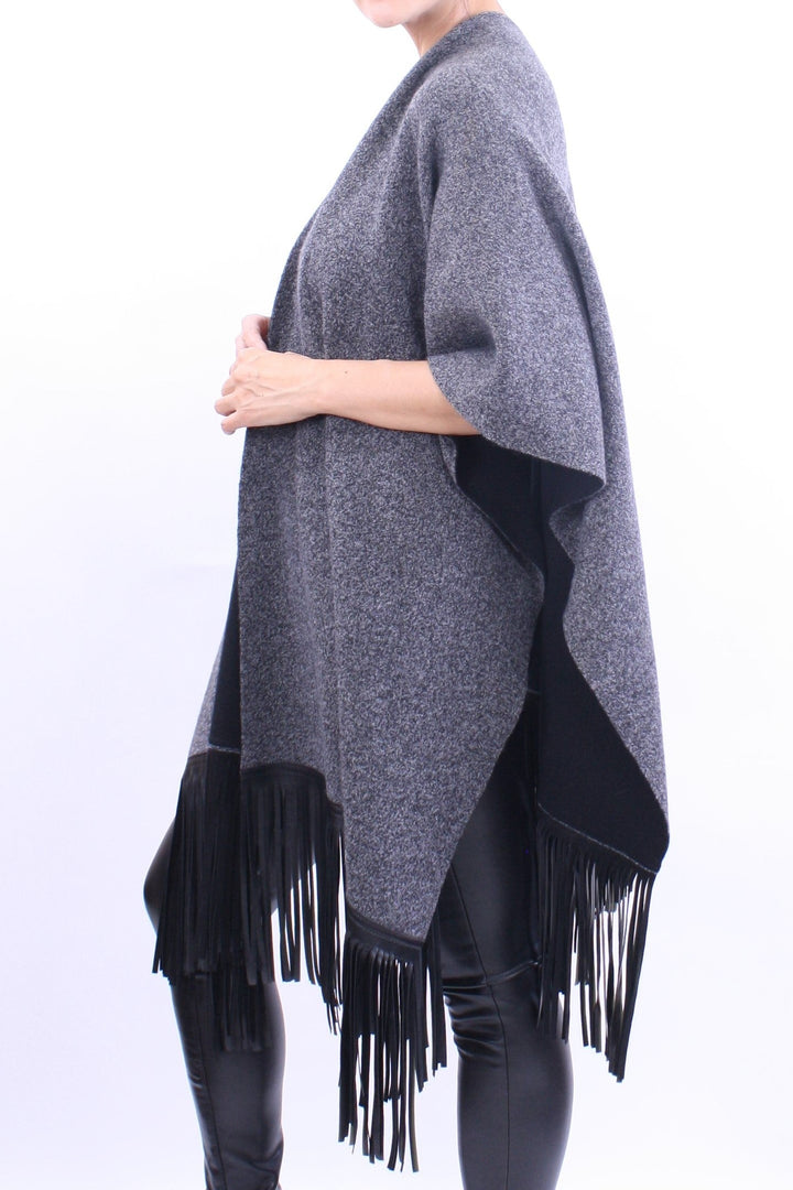 Leather Fringed Jacquard Cape