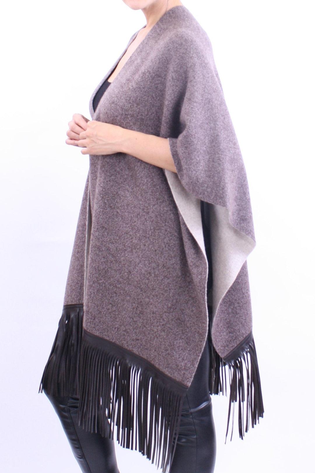 Leather Fringed Jacquard Cape