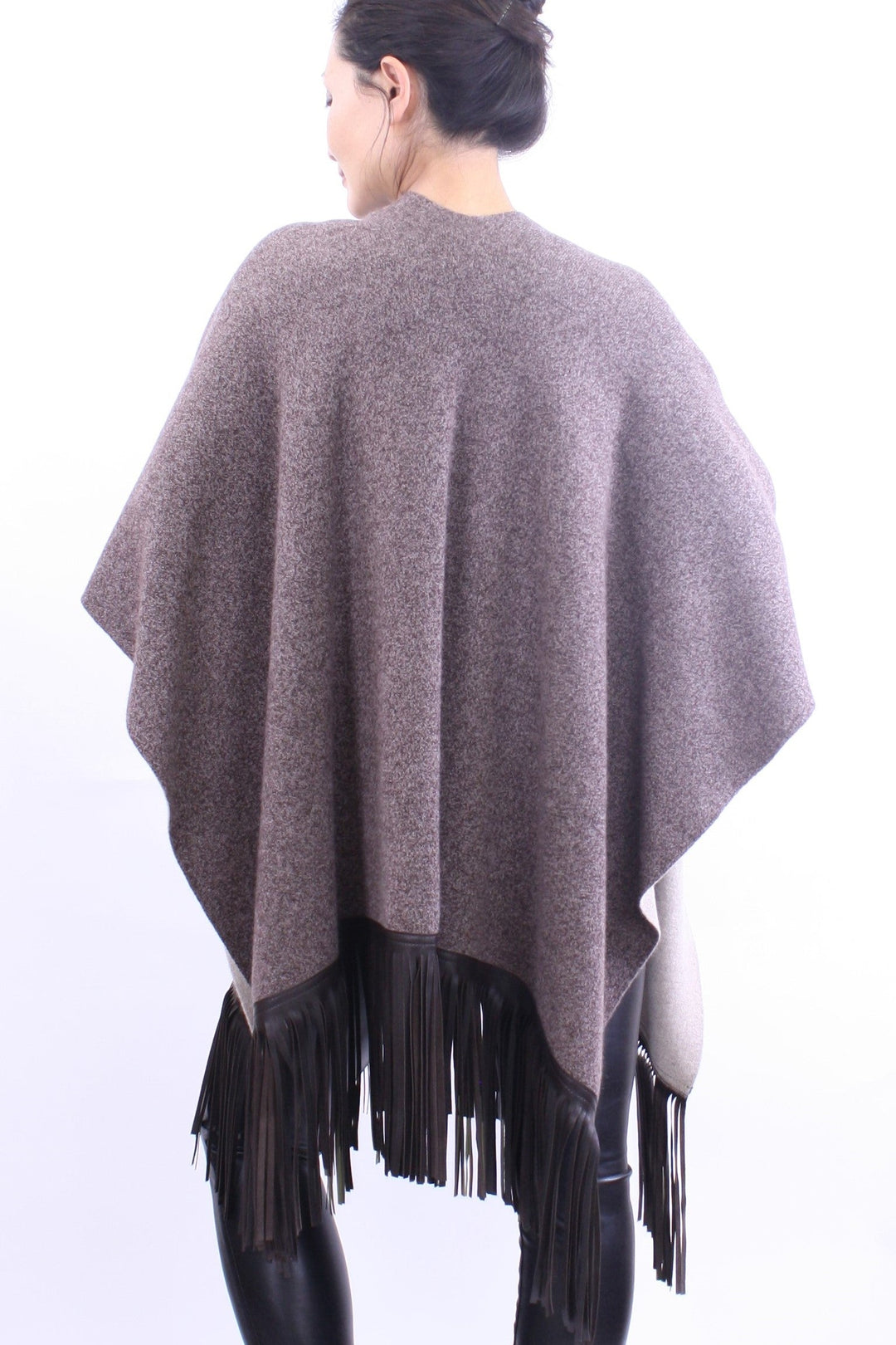 Leather Fringed Jacquard Cape