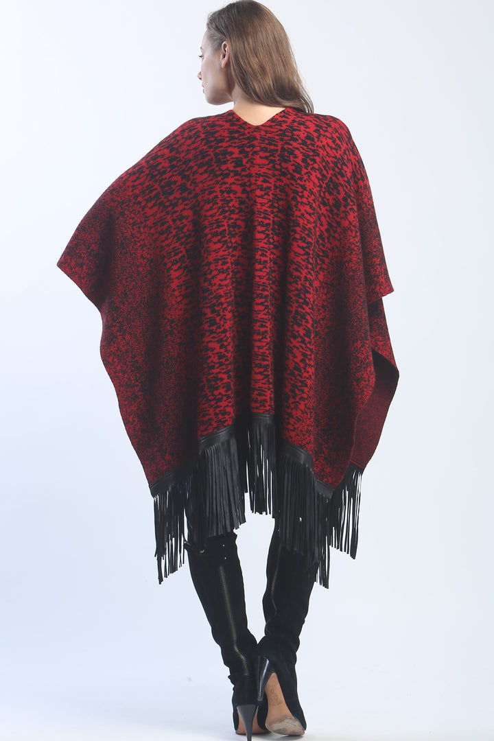 Leather Fringed Jacquard Cape
