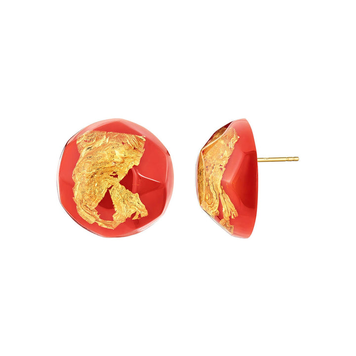24K Gold Leaf Button Stud Earrings in Fiesta