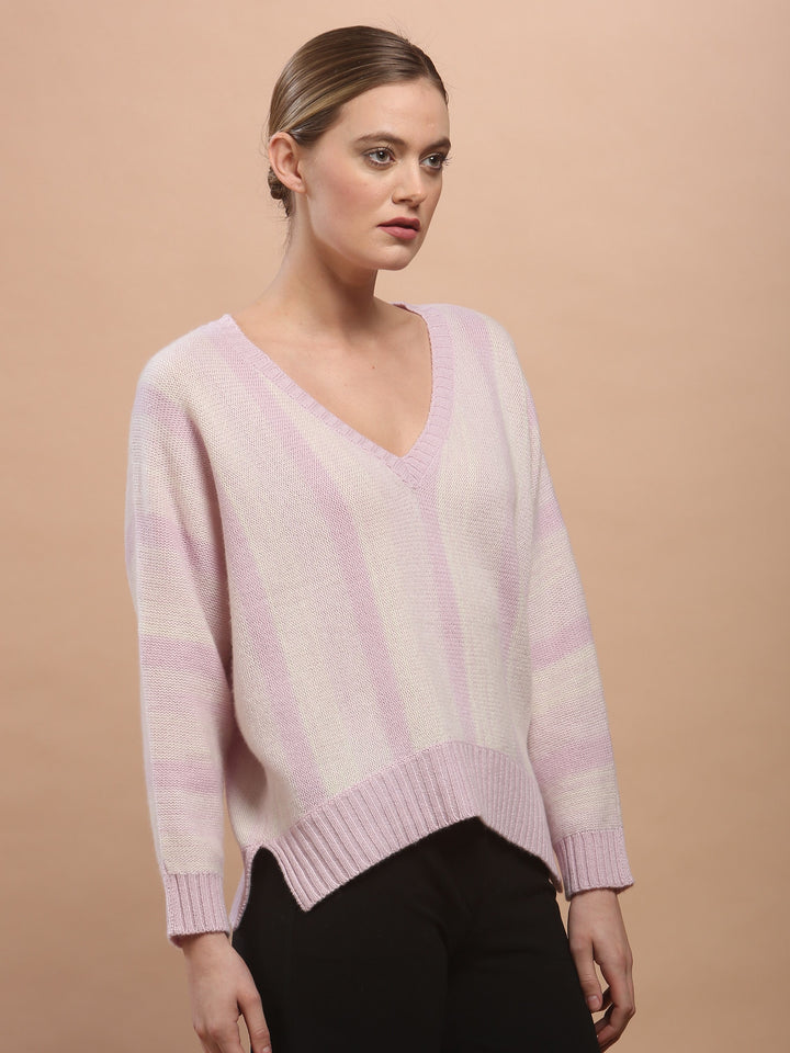 Gradient Stripe V Neck