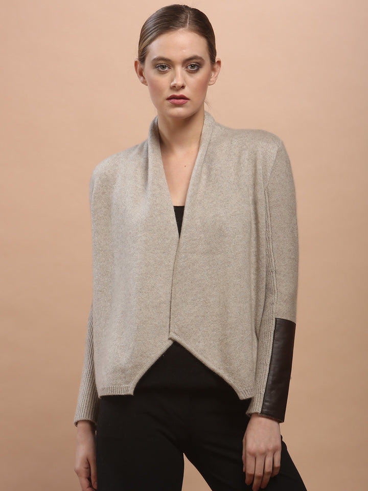 Leather Trimmed Cuff Cardigan