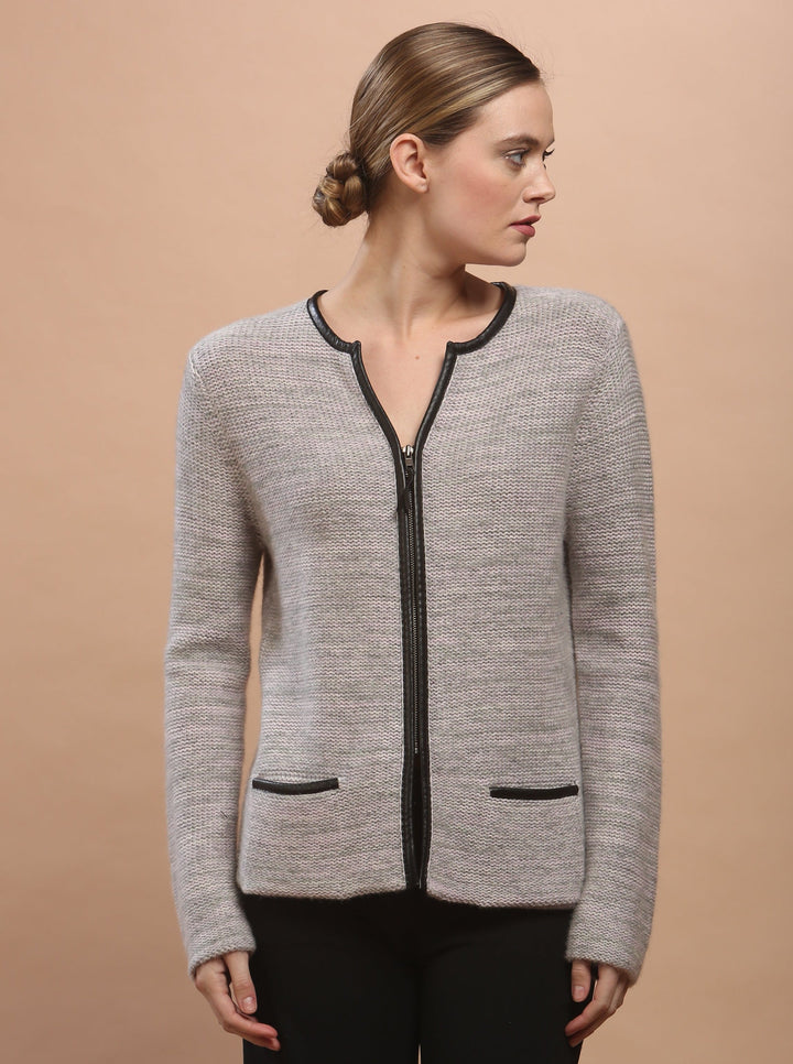 Leather Piping Zip Cardigan