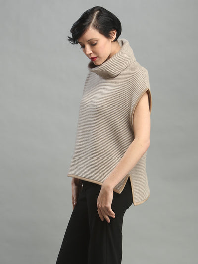 Suede Piping Turtleneck Shell