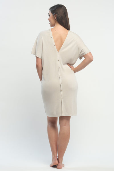 Button Down Double V Neck Dress in Knitted Silk
