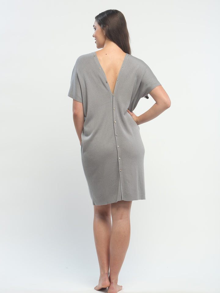 Button Down Double V Neck Dress in Knitted Silk