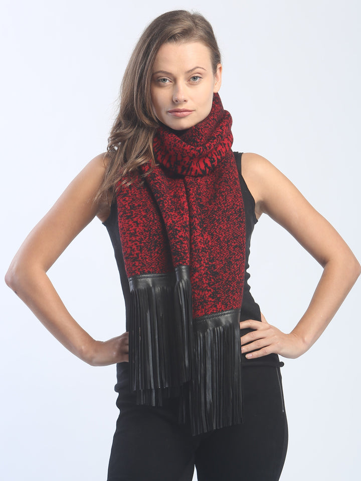 Leather Fringed Jacquard Wrap