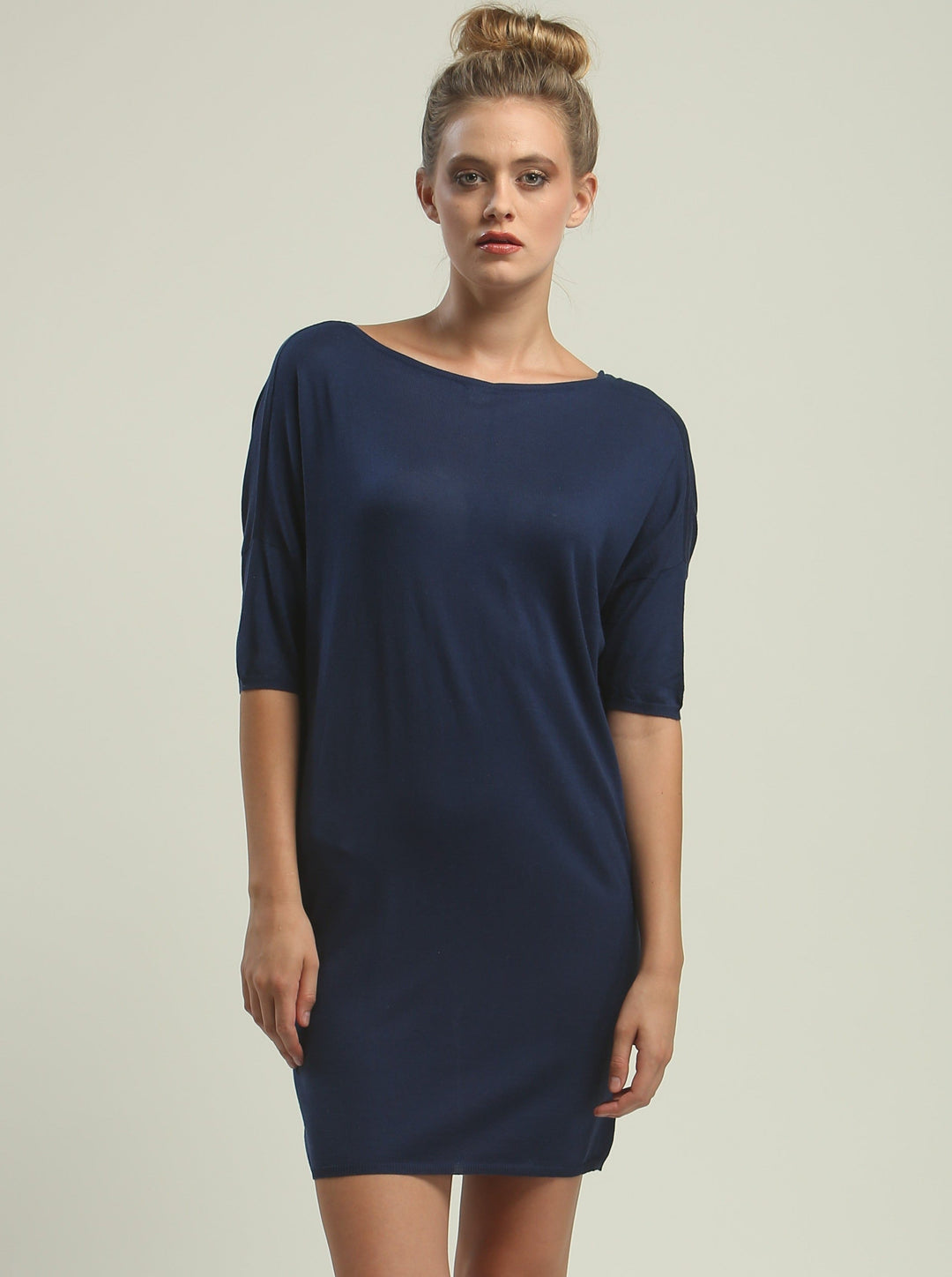 Reversible Drape Neck Tunic Dress in Kitted Silk