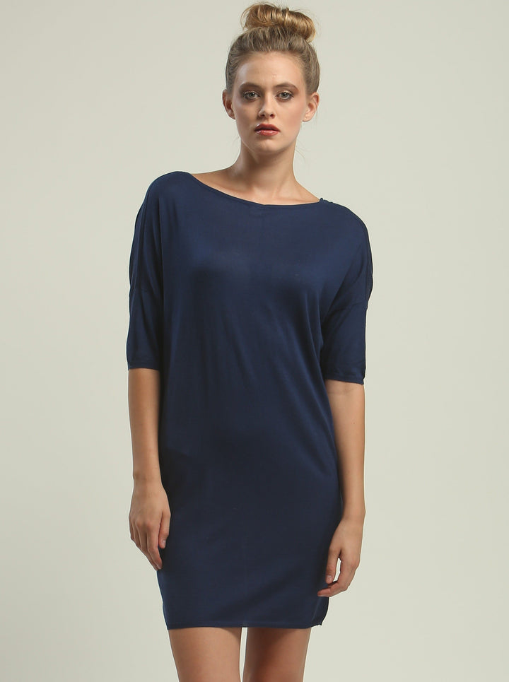 Reversible Drape Neck Tunic Dress in Kitted Silk