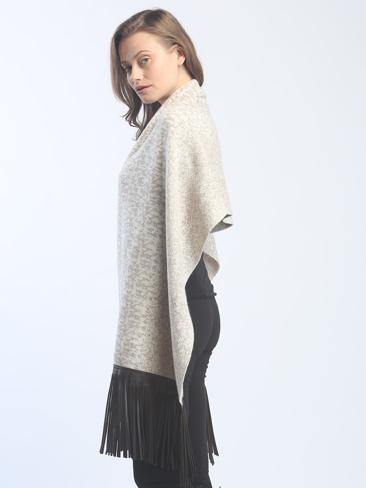 Leather Fringed Jacquard Wrap