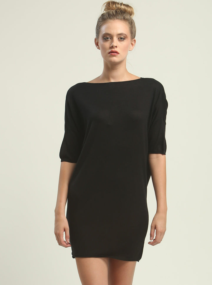 Reversible Drape Neck Tunic Dress in Kitted Silk