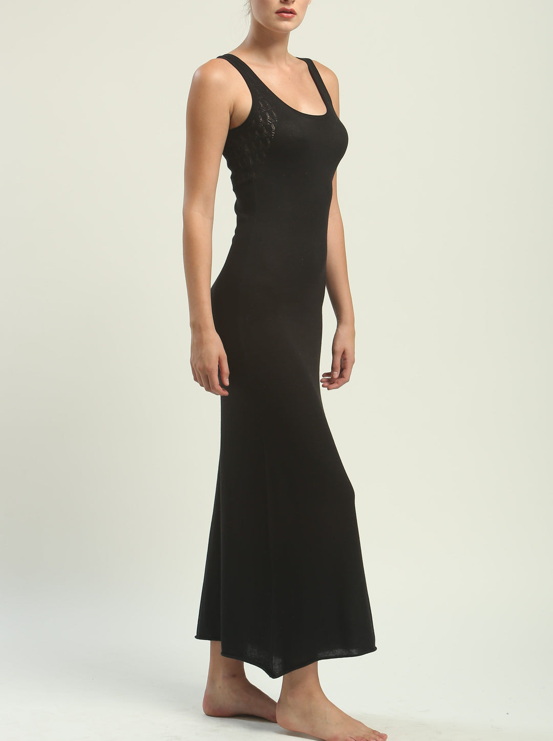 Crochet Trimmed Maxi Dress in Knitted Silk