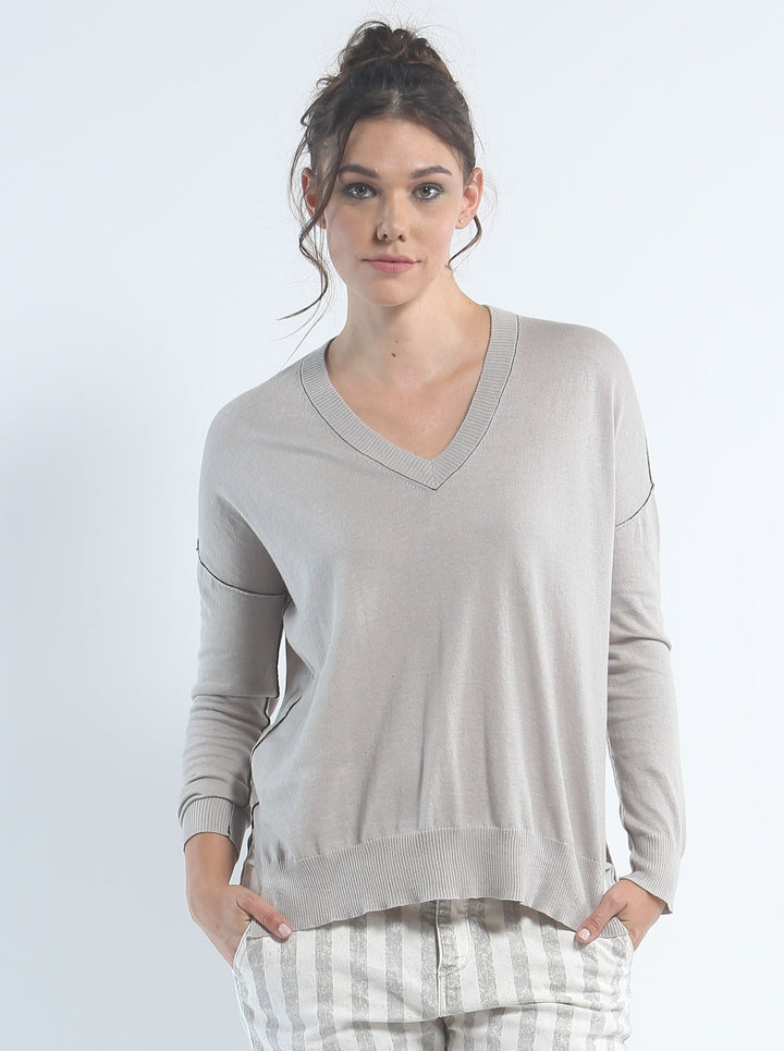 Contrast Stitch V Neck