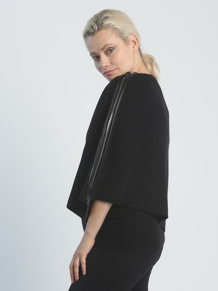 Leather Piping Zipped Crop Cape