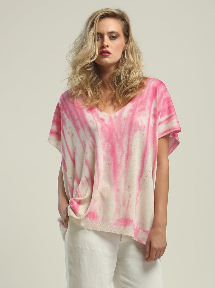 Hand Painted V neck Poncho Tee