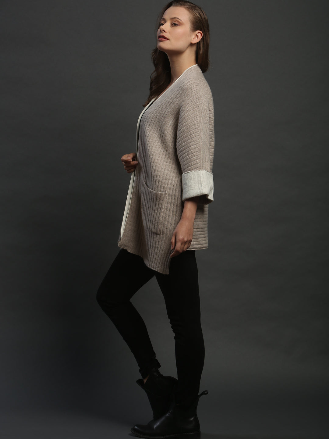 Contrast Roll Over Sleeve Kimono