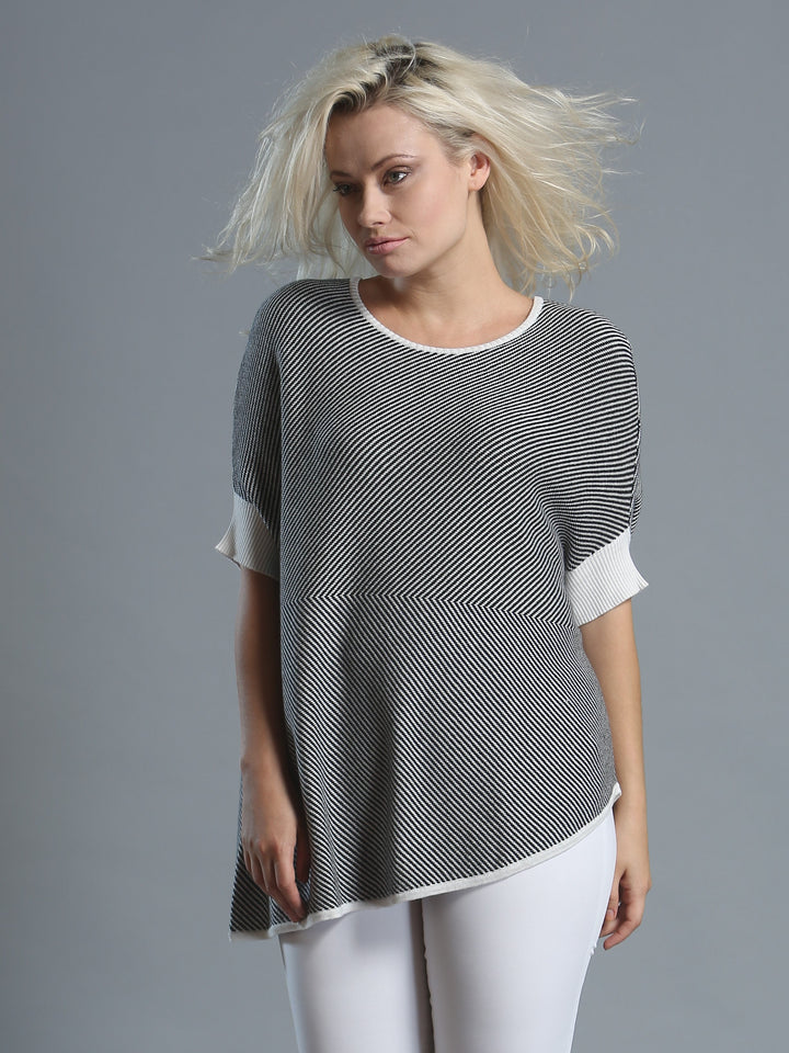Asymmetrical Striped Pullover in Fine Cotton