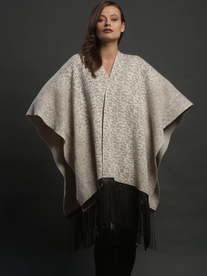 Leather Fringed Jacquard Cape