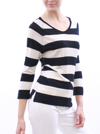 Graphic Striped V neck Tee