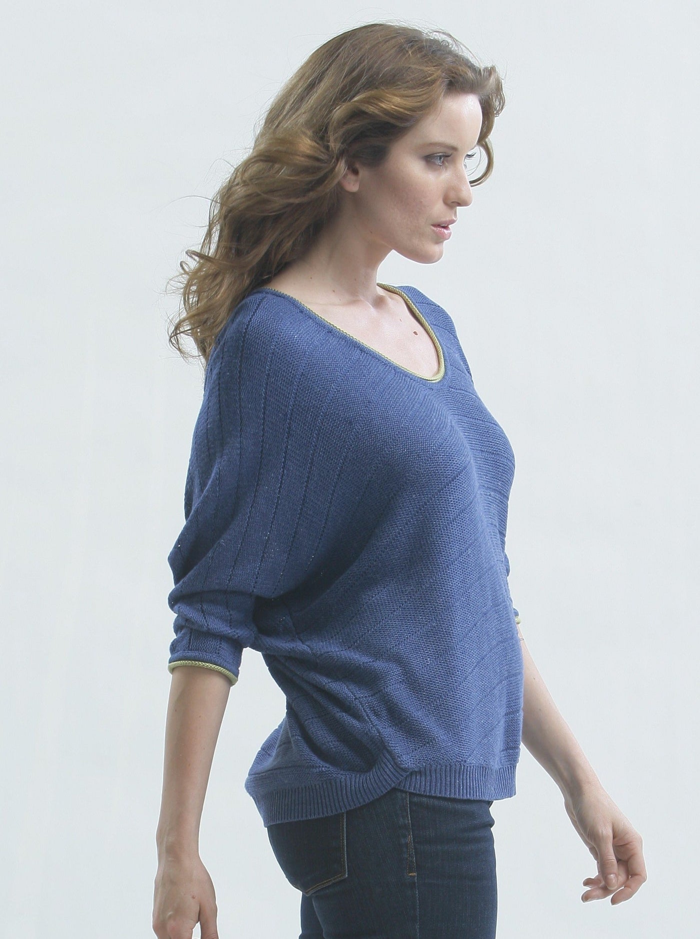 Contrast Piping Pullover in Silk/Linen Blend