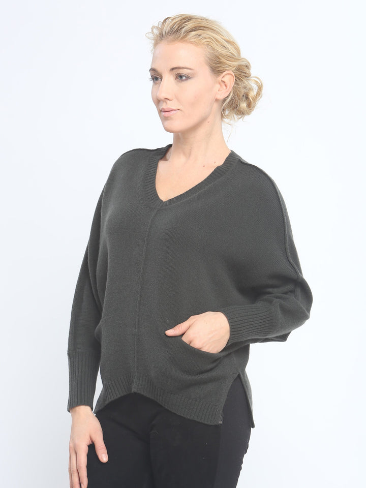 Batwing Pocket V Neck In Cashmere