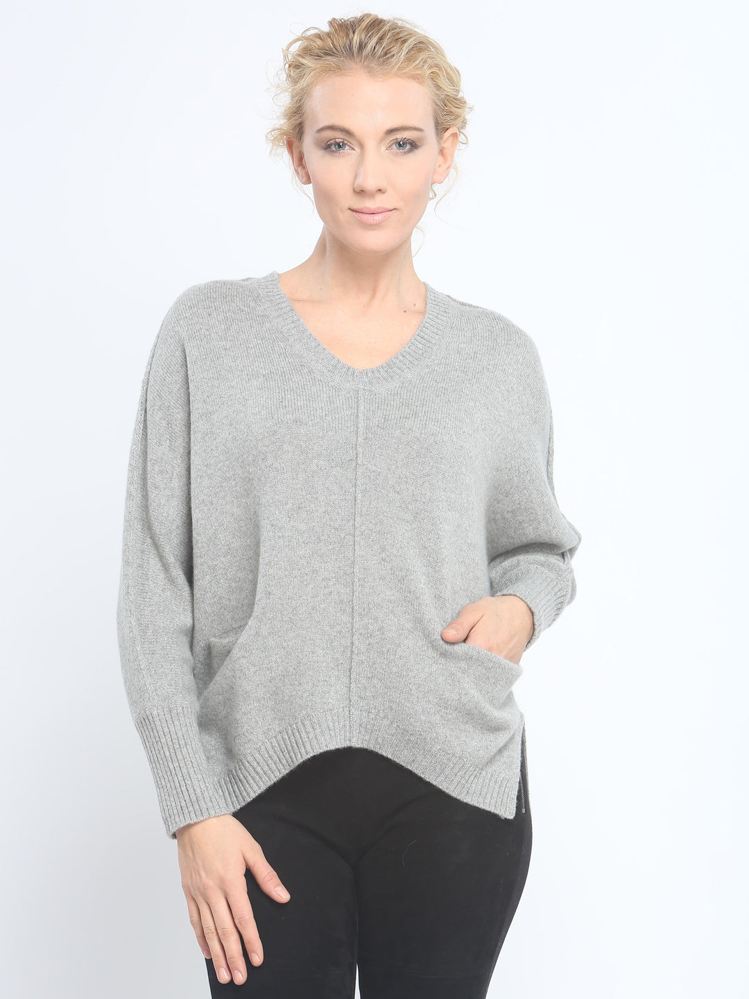 Batwing Pocket V Neck In Cashmere