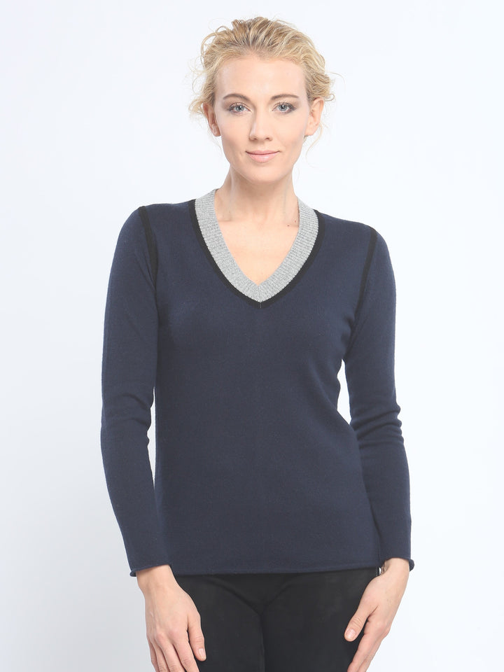 Contrast Piping V Neck