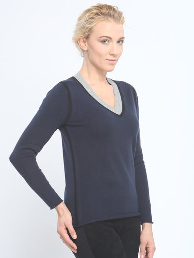 Contrast Piping V Neck