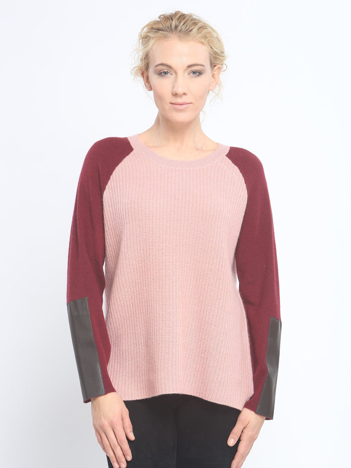 Leather Cuff 2 Tone Crewneck
