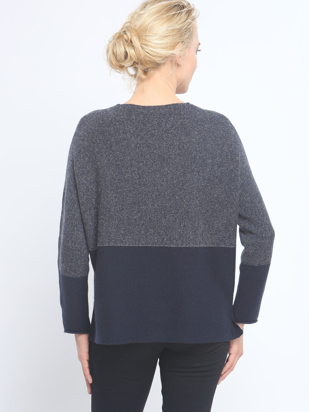 Two-Tone Color Block Crewneck in Cashmere