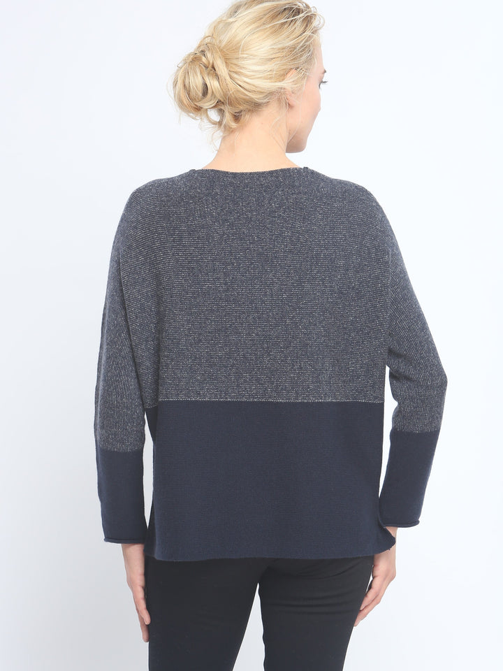 Two-Tone Color Block Crewneck in Cashmere