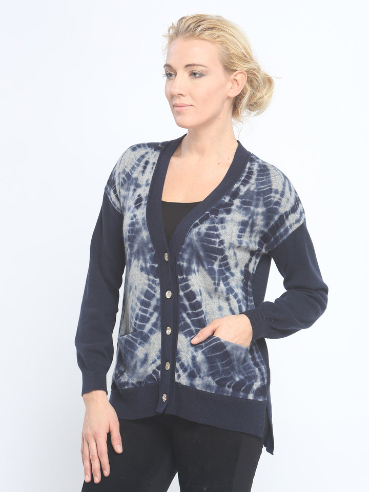 Hand Dye Block V Neck Cardigan