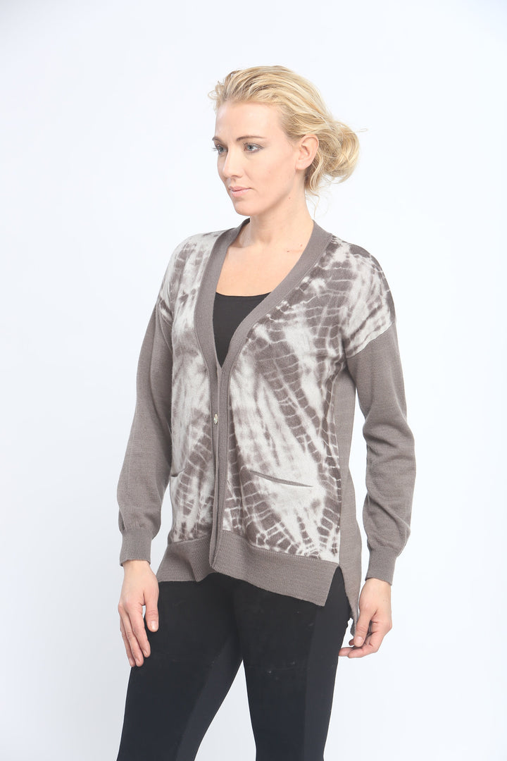 Hand Dye Block V Neck Cardigan