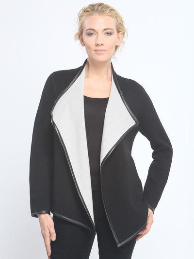 Leather Piping Reversible Drape Front Jacket