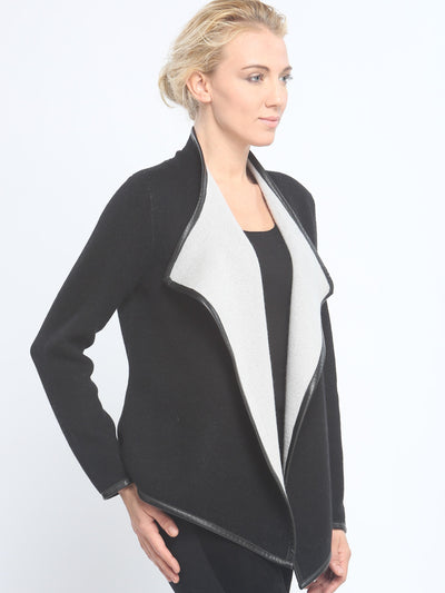 Leather Piping Reversible Drape Front Jacket
