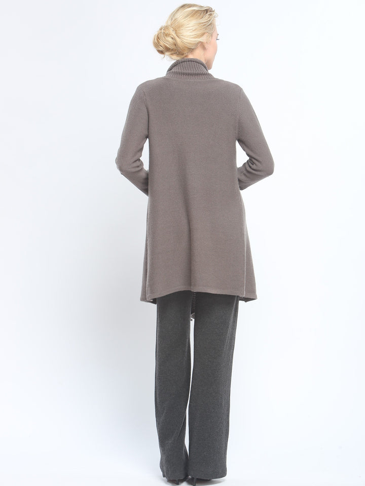 Leather Trimmed Long Wrap Coat