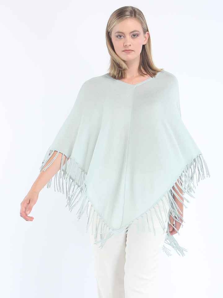 V Neck Fringed Poncho