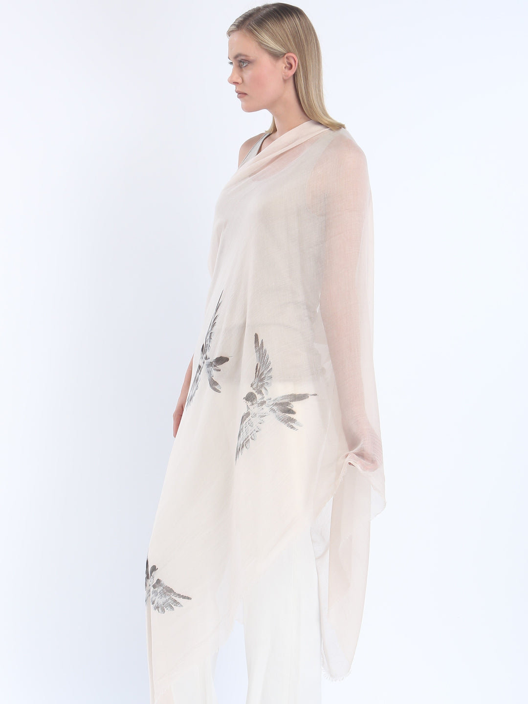Hand Painted Tissue Fine Scarf---Birds