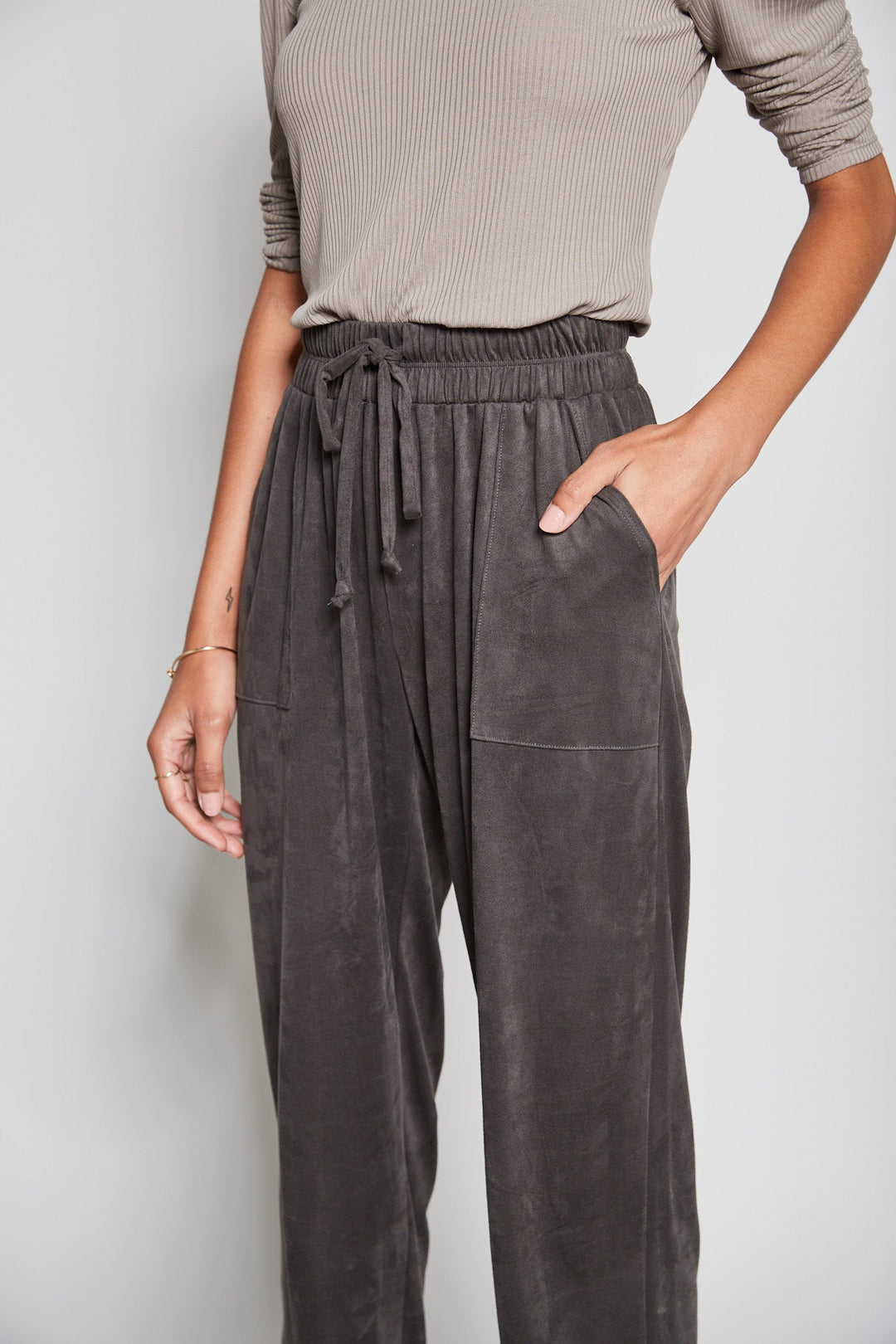 Suede Draw String Track Pant