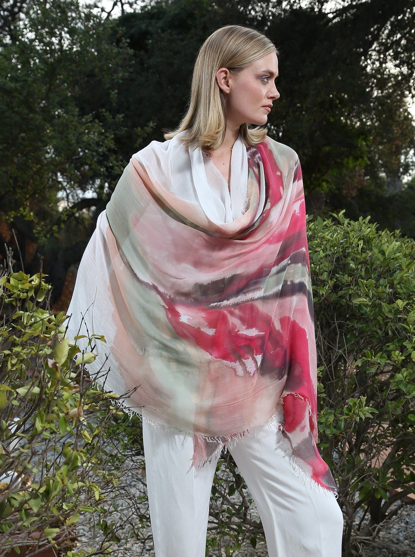 Hand Painted Tissue Fine Scarf - Abstract