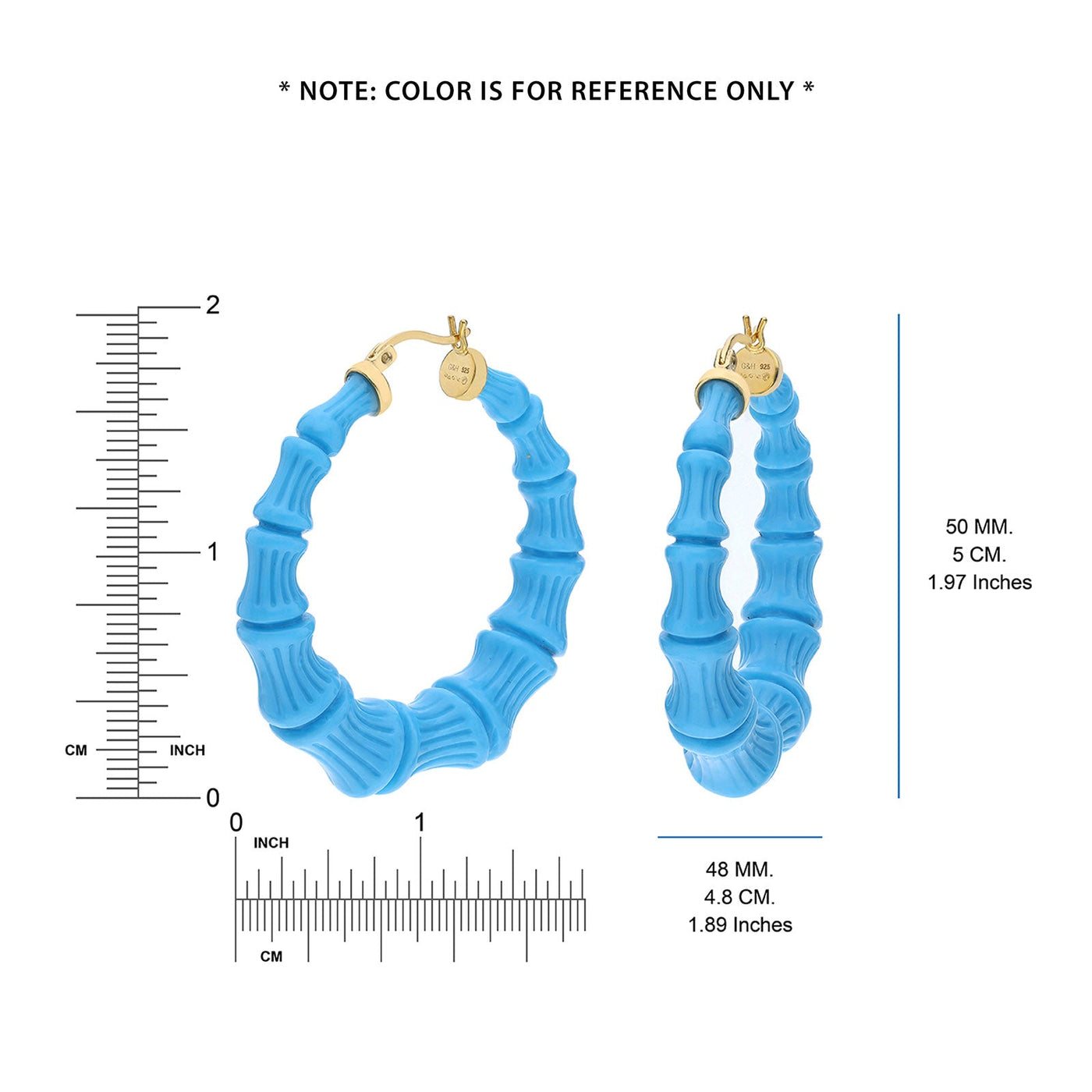 Blue Lucite Bamboo Hoops MEASURE