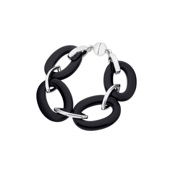 Black Oval &amp; Marquise Lucite Bracelet SILVER