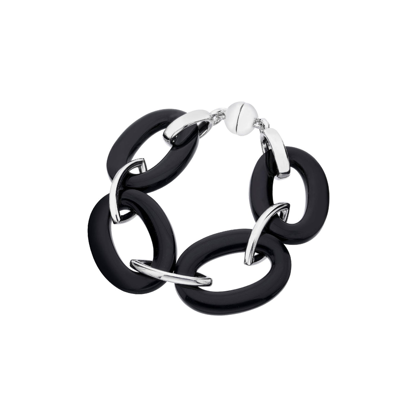 Black Oval & Marquise Lucite Bracelet SILVER