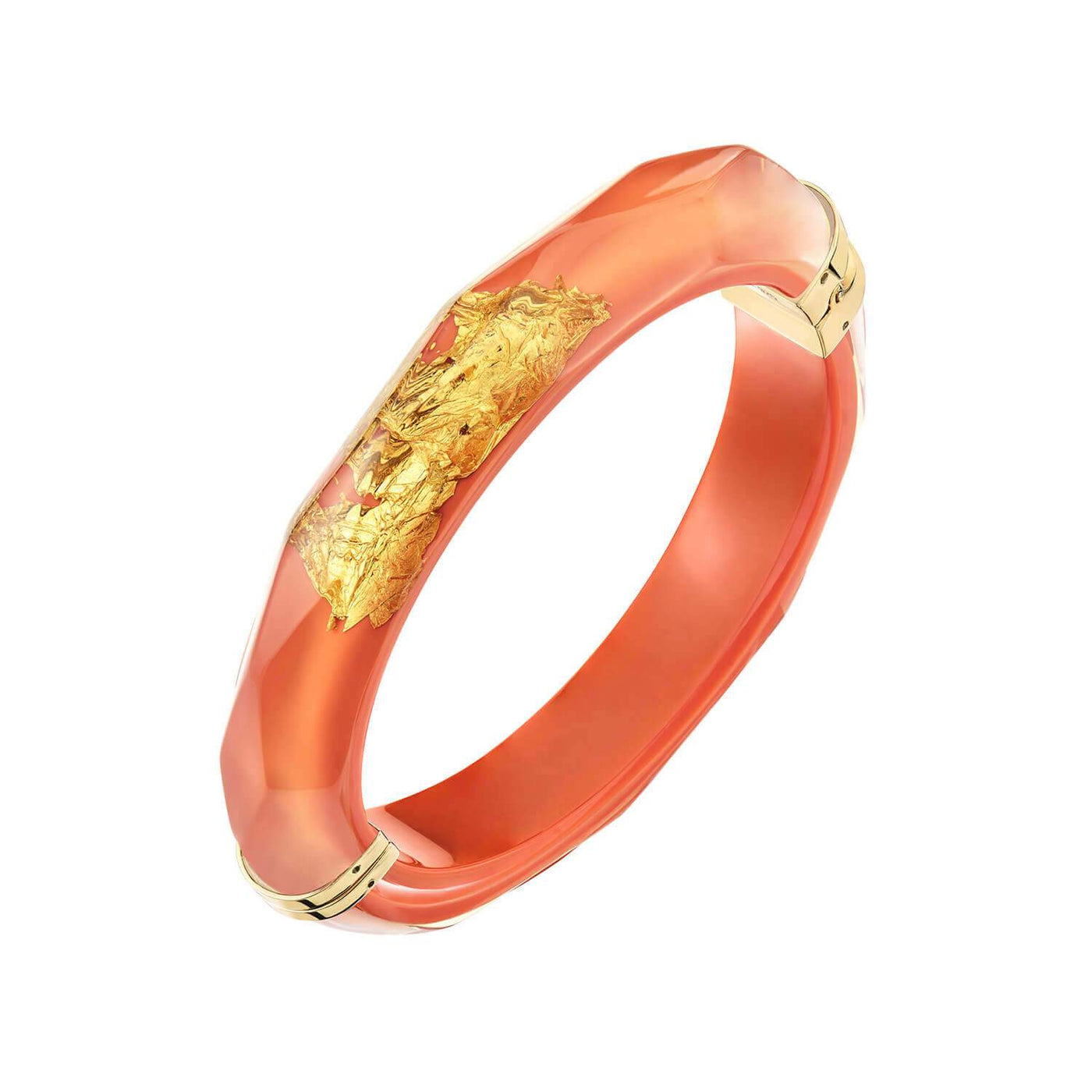 24K Gold Leaf Thin Faceted Lucite Bangle - LIVING CORAL