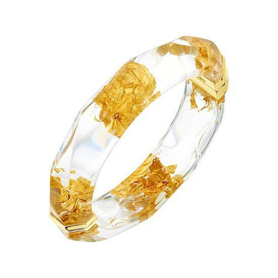 24K Gold Leaf Faceted Lucite Bangle in Clear