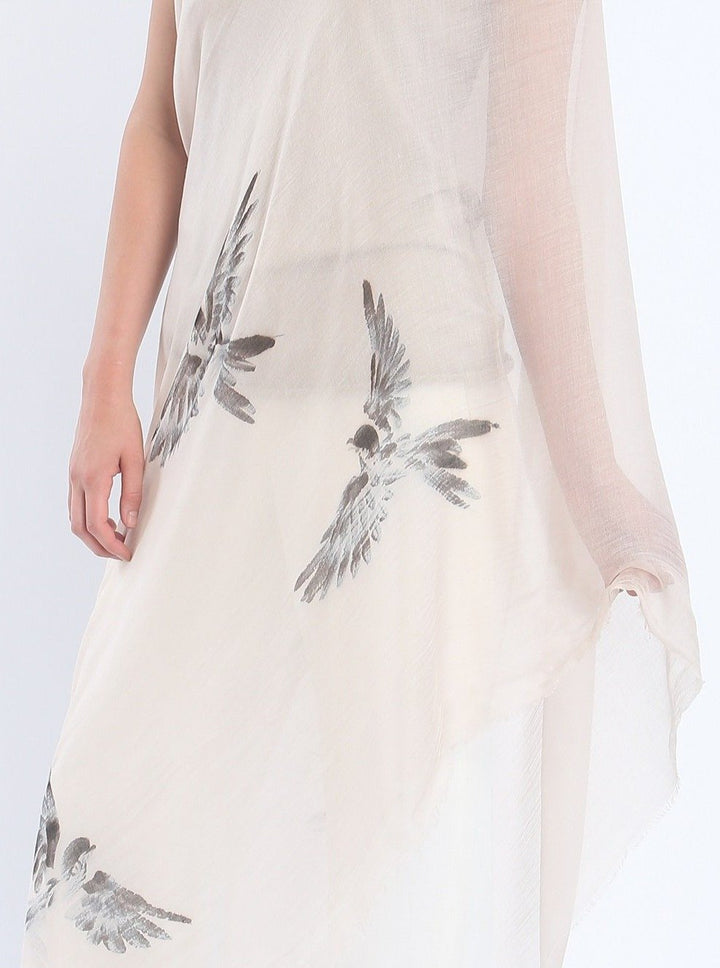 Hand Painted Tissue Fine Scarf---Birds