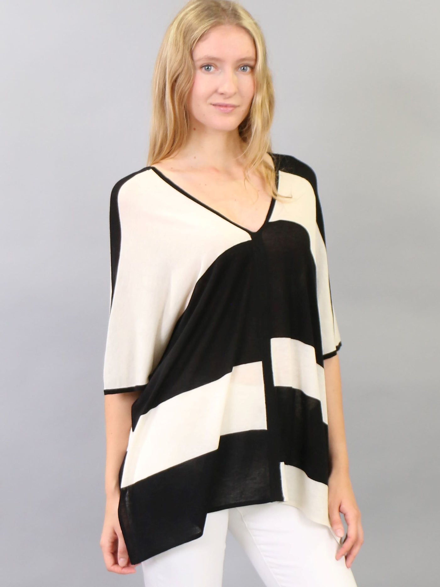 Abstract Color Block Poncho Tee in Silk