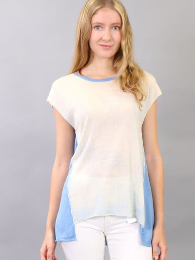 Hand Painted Color Block sleeveless Tee in Silk